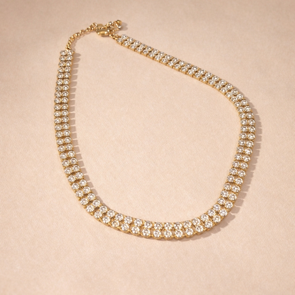 Rhinestone Tennis Statement Necklace  Sparkly Crystal Choker Y2K Glam